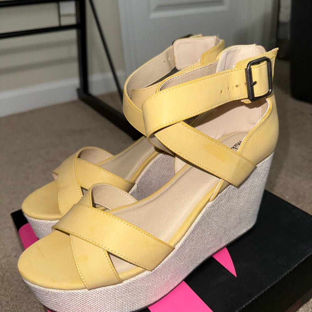 Michael Antonio Yellow Wedge Sandals